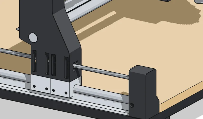 Detalle de las guías de acero macizo sobre pedestal